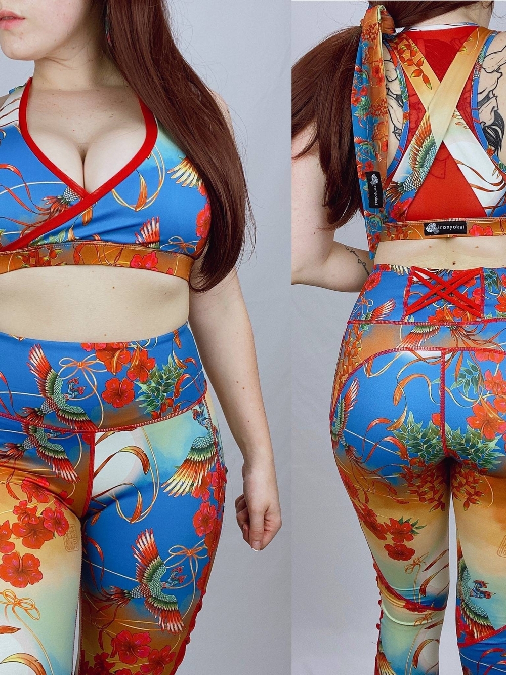 Iron Yokai Floral Phenix Gumyocho High-Waist V Shorts & Sports Bra Set